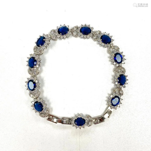 Ladies 925 Silver Bracelet Lined with Semi-Precious