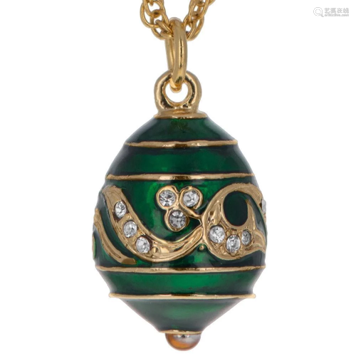 Green Enameled Wave Royal Inspired Egg Pendant Necklace