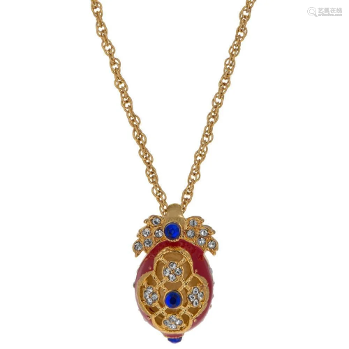 Red Enamel Cut Out Royal Egg Inspired Pendant Necklace