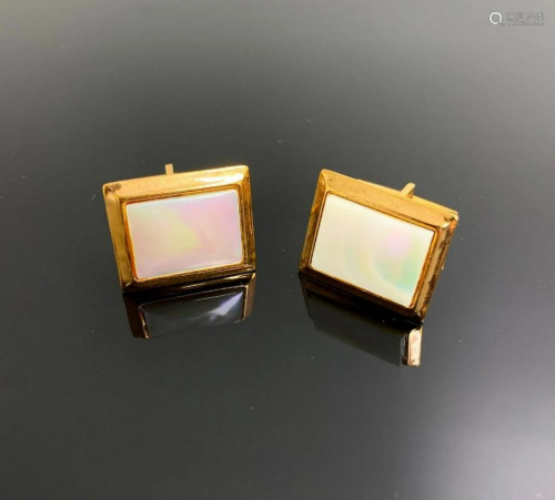 Pair of Mother of Pearl Gold Tone Cuff Links