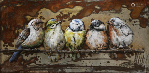 3 Dimensional Cannery Birds Wall Mount Oil Painting on Metal...