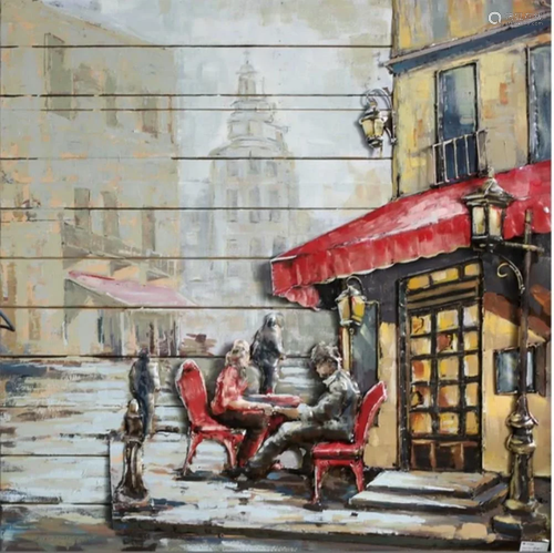 French Cafe 3-D Hand Made Wall Mount Oil Painting