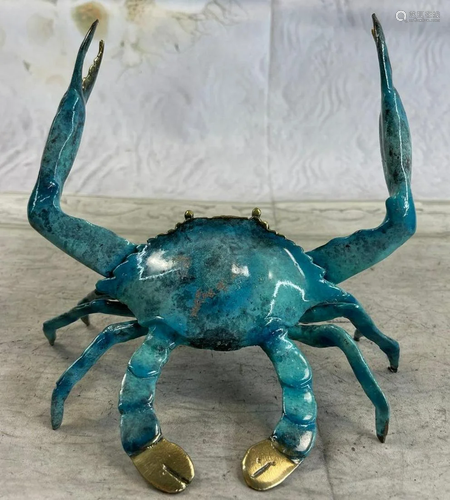 Glazed Colourful Patina Blue Bronze Crab Sculpture