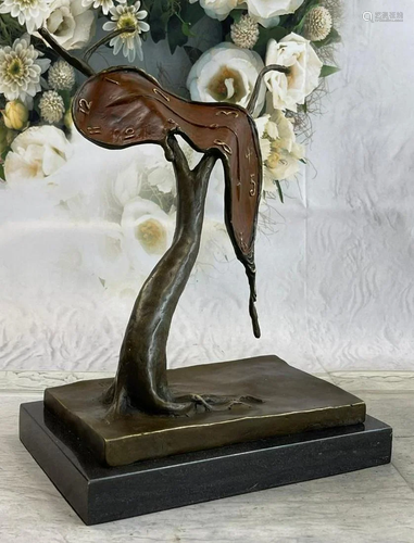 Bronze Hot Cast Red Patina Melting Clock by Dali Sculpture