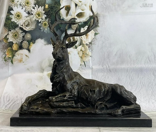 Handmade Stag Deer Bronze Marble Statue