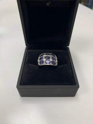 925 Sterling Silver Thick Band with 9 Iolite Gemstones