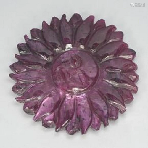 41ct Carved Boysenberry Purple Ruby Sun Face