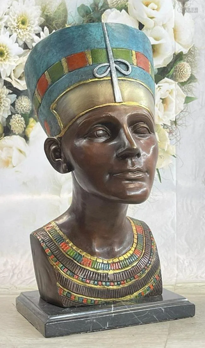 Nefertiti Egyptian Queen Pharaoh Bronze Bust Sculpture