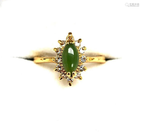 Size 6 .37ct Marquise Cut Jade In 18KTGP Yellow Gold Electro...