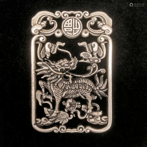 Exquisite Chinese Tibetan Silver Hand Carved Foodog