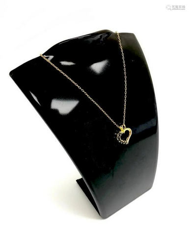 Black Onyx Heart Pendant on 18K Gold Plated Chain