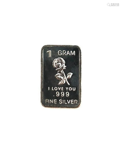 Novelty 1 Gram .999 Silver Bar - 'I love you" Rose...