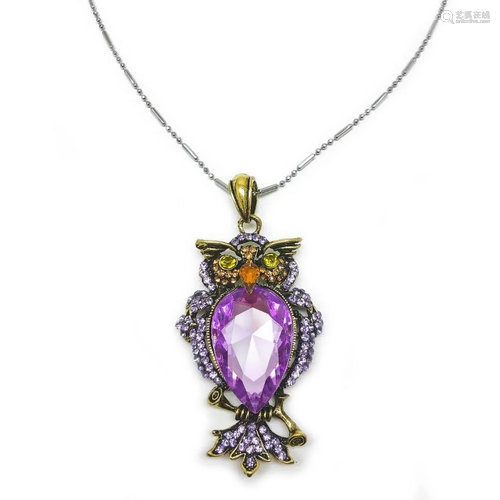 Bejeweled Purple Rhinestone Enchanted Owl Pendant Paired Wit...