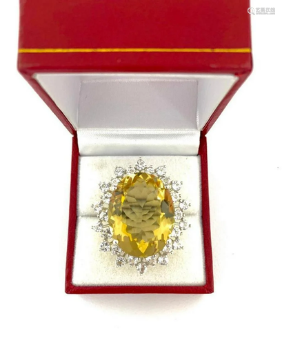 Natural 24.6ct Oval Cut Citrine Ring Surrounded by White Top...