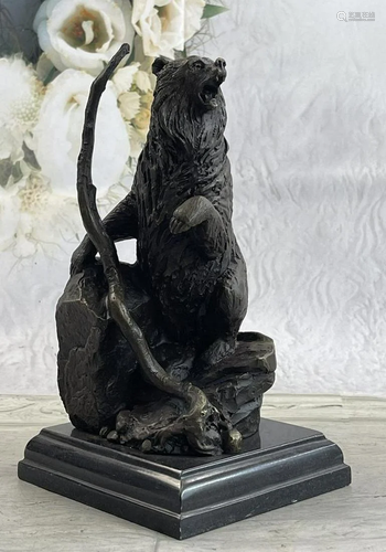 Large Bear Standing On Cliff Bronze Sculpture Figure Marble ...