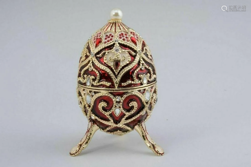 Simply Stunning Red Faberge Egg Trinket Box With Music Handm...