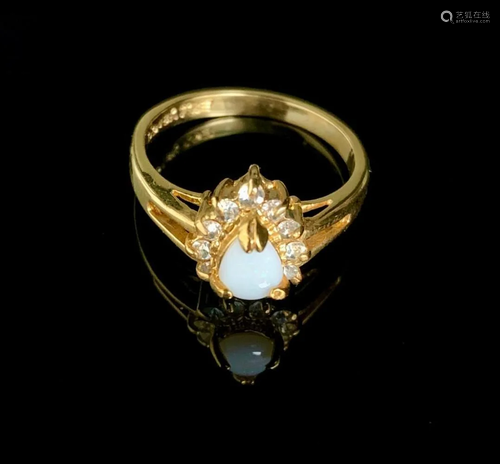 Size 9 .20ct Pear Cut White Opal in 18K Gold Plated Ring