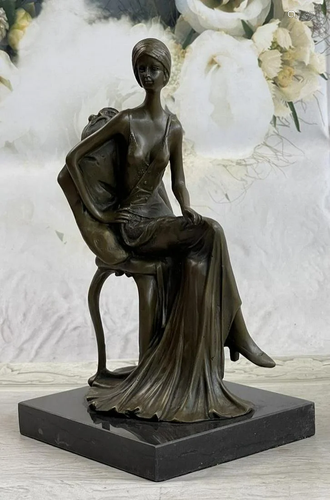 Bronze sculpture of A maiden Sitting on a Chair Bronze Sculp...