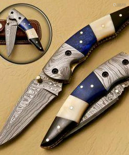 Tranquilities Folding Damascus Knife