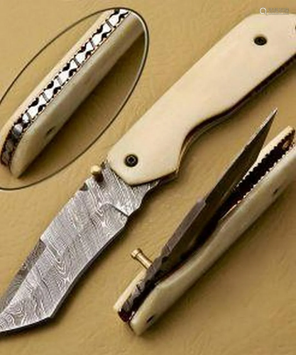 Hollow Fears Folding Damascus Knife