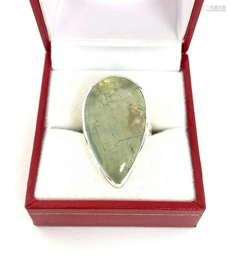 Size 8 Moss Prehnite Gemstone in 925 Sterling Silver Ring