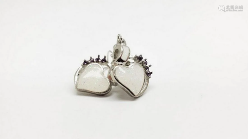 Ladies White Opal Coloured Heart Earrings