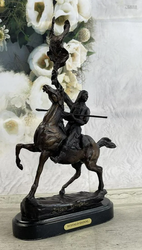 BUFFALO SIGNAL Frederic Remington Bronze Desktop Statue Scul...