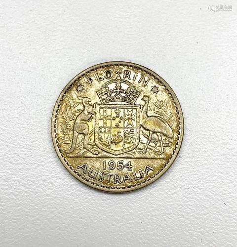 1954 1 Florin - Elizabeth II 1st portrait - without "F:...