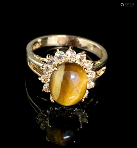 Dolphin Ore Size 7 3ct Oval Cut Tigers Eye in 18K Gold Plate...