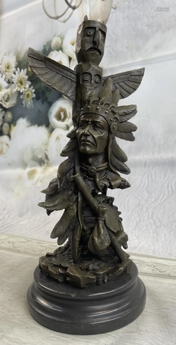 Sign Original Fisher Indian Warrior With Totem Pole Bird Bro...