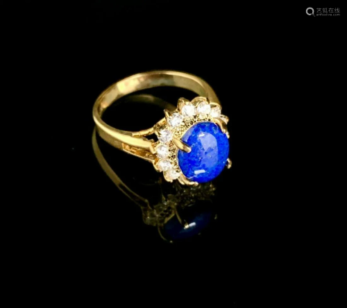 Size 7 1.25ct Oval Cut Lapis Lazuli in 18K Gold Plated Ring