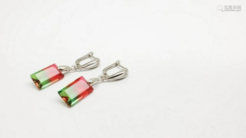 Ladies Deep Green & Red Semi-precious Stone Earrings