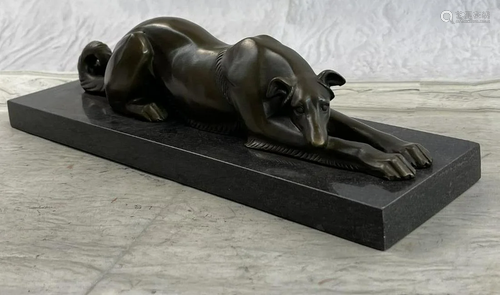 Signed Carvin Patient and Loving Greyhound Dog Bronze Sculpt...