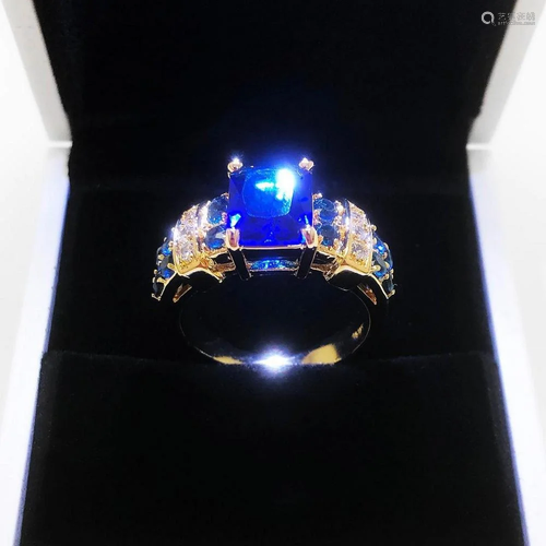 Ladies 6K Tanzanite Stone Ring, Mounted On Gold Tone Band Wi...