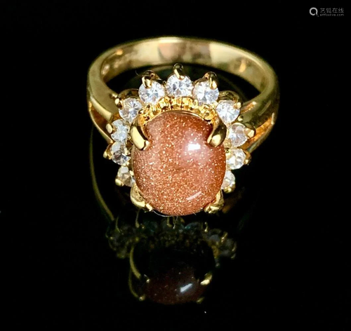 Dolphin Ore 18K Gold Plated Ring Set with Oval Cut Goldstone