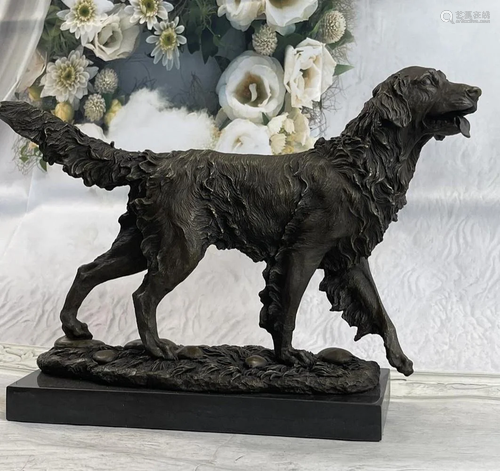 Solid Bronze Hot Cast Statue Golden Retriever Signed Barye M...