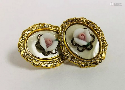 Ladies Vintage Hand Crafted Porcelain Earrings Mounted On Mo...