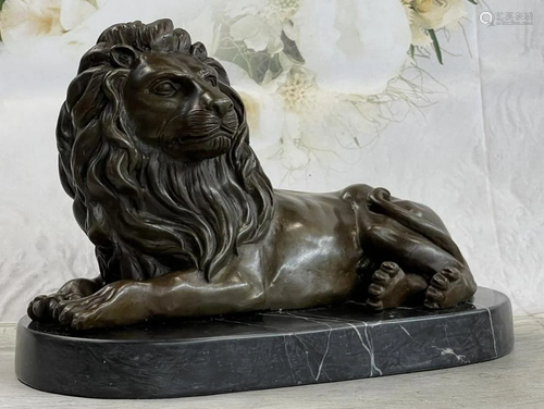 Guardian Lion Bronze Metal Statue Sculpture Marble Base Sign...