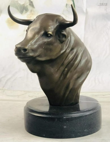 Original Bull Head 100% Bronze Sculpture Bull Bust Desktop F...