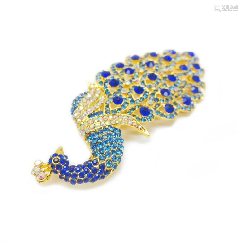 Large Royal Blue Jewel Peacock Broach