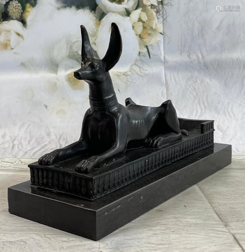 Hot Cast Egyptian Dog Bronze Sculpture Dark Brown Patina Mar...