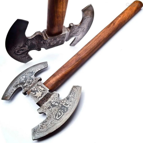 HEROS Hand Made Damascus Steel Forged Double Head War