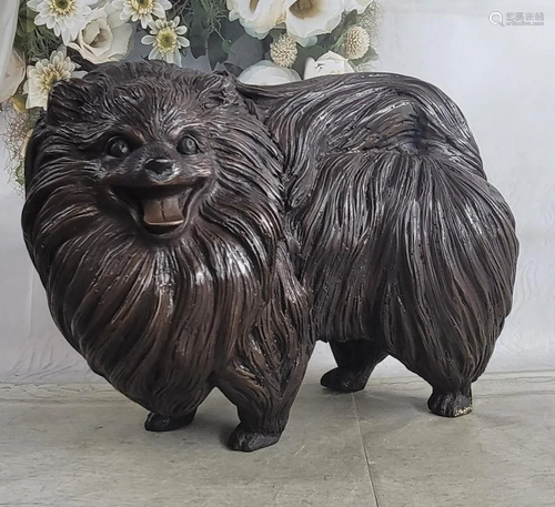 Life Size Pomeranian Dog Puppy Bronze Statue Sculpture Figur...