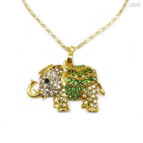 Bejeweled Green & Gold Rhinestone Ganesh Chaturthi Eleph...