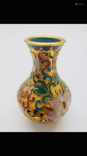 Asian Cloisonne & Enameled Floral Decorated Vase