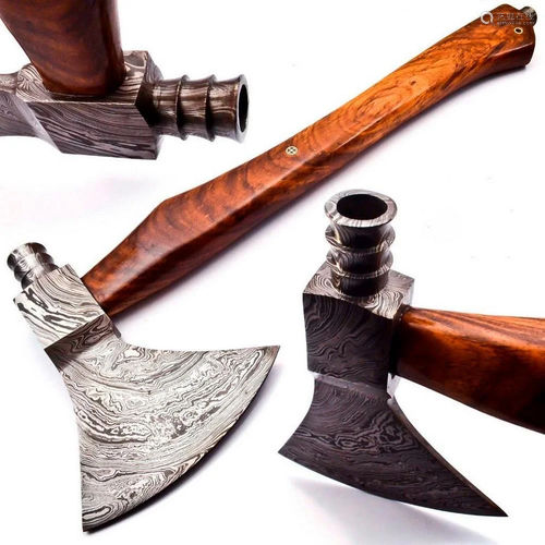 Hand Made Damascus Steel Forged Axes With Rose Wood