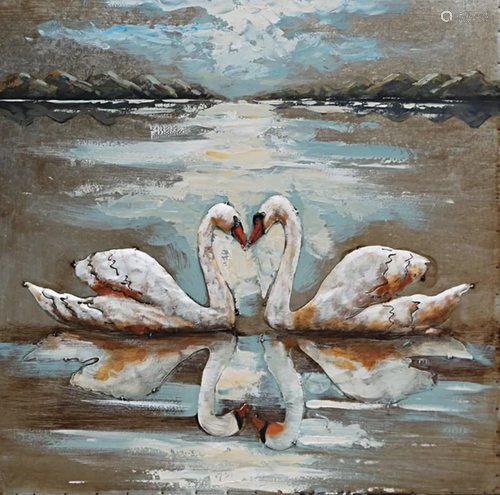 Two Swan Love Bird 3 Dimensional Wall Mount Painting