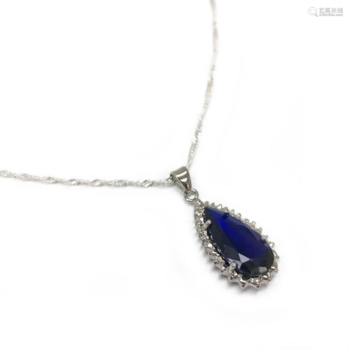 Stunning Mounted Blue Stone Pendant On 925 Sterling Silver T...