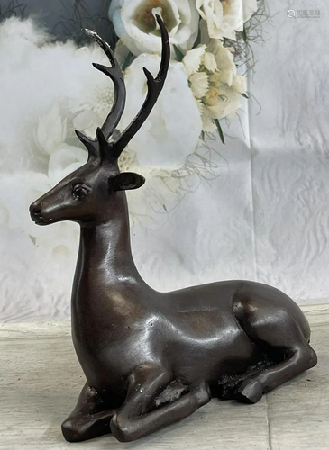 Signed Original Bronze Deer Statue