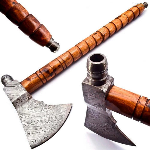 Hand Made Damascus Steel Forged Axe With Rose Wood Handle